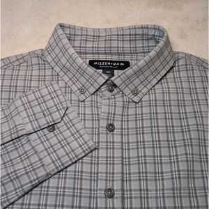 Mizzen+Main Shirt Men XXL Trim Plaid City Flannel Classic Button Down Grey Navy